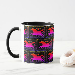 MUG ART FOLK PRIMITIF EXÉCUTANT HORSE EQUINE SILHOUETT