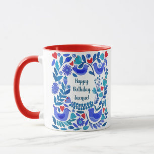 Mug Art folklorique Bluebird cadeau d'anniversaire per
