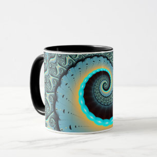 Mug Art fractal spirale abstrait bleu turquoise orange