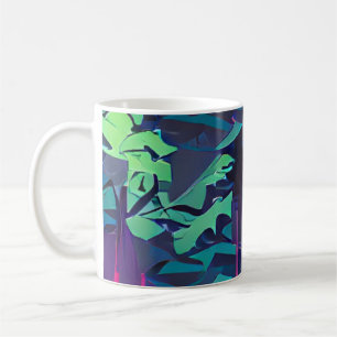 Mug Art graphique abstrait forestier rose et vert