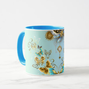 Mug Art graphique Steampunk turquoise, Sérénité mécani