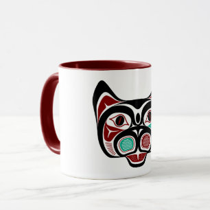 Mug Art Haida Rouge Noir Vert Kitty Amérindien