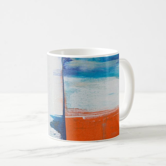 Mug Art Moderne Bleu et Orange Abstrait (Devant droit)