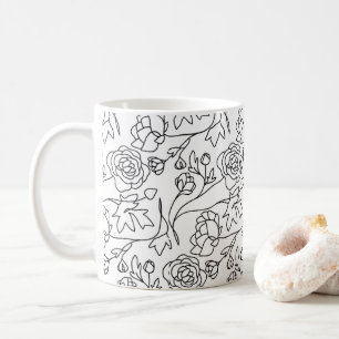 Mug Art moderne Floral Blanc noir