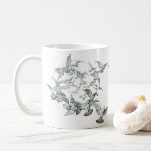 Mug Art Nouveau ancien troupeau d'oiseaux avec pleine 