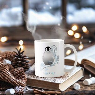 Mug Art Nouveau Flocons de Neige Manchot Hiver Fantais