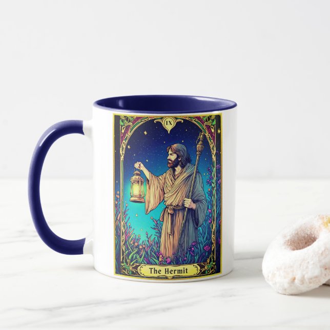 Mug Art Nouveau Tarot Card, The Hermit (Avec donut)