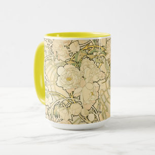 Mug Art Nouveau vintage Mucha motif floral de pivoines