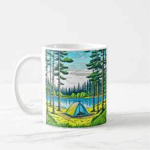 Mug Art numérique de nature et de camping par l'IA