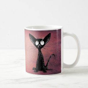 Mug Art oriental drôle mignon de chat noir sur le ros