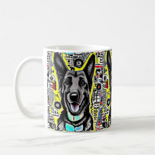 Mug Art Pop berger allemand avec GSD, bleu rouge jaune