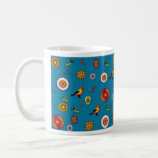 Mug Art populaire motif avec oiseaux et fleurs (Gauche)