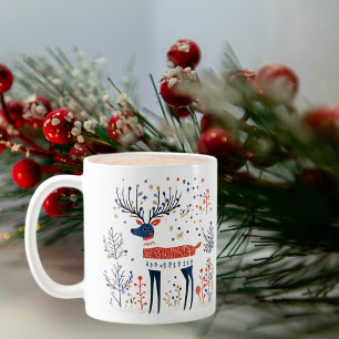 Mug Art populaire scandinave style cerfs vacances de N