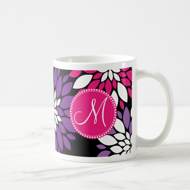 Mug Art rose pourpre de fleur blanche de monogramme (Droite)