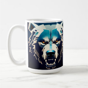 Mug Art stylisé d'ours féroce avec reflets néon abstra