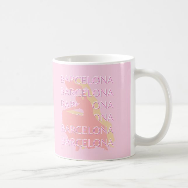 Mug Art Voyage de Barcelone, Espagne Art, Rose, Pastel (Droite)