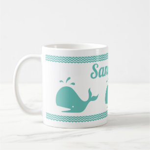 Mug Artic Teal Blue Whale & waves Blue & White coastal