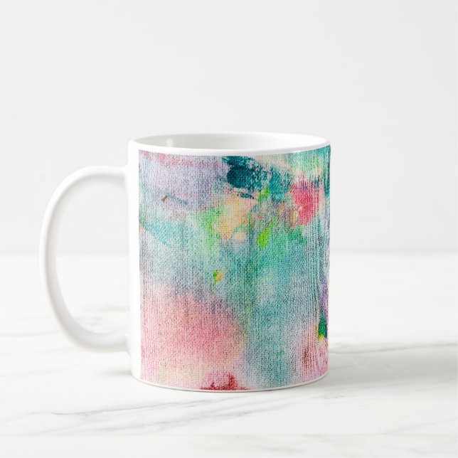 Mug Artiste Bleu. Présentation contemporaine blanche.  (Gauche)