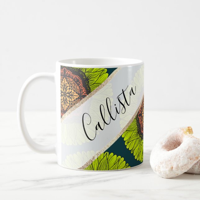 Mug Artsy Summer Neon Yellow Lace Tournesol (Avec donut)