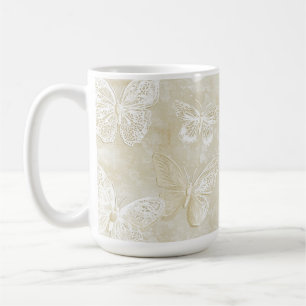Mug Assez Romantique Crème Papillons Cœurs Ivoire