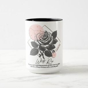 Mug Astrologie/Cancer Symbole zodiaque Fleur Rose blan