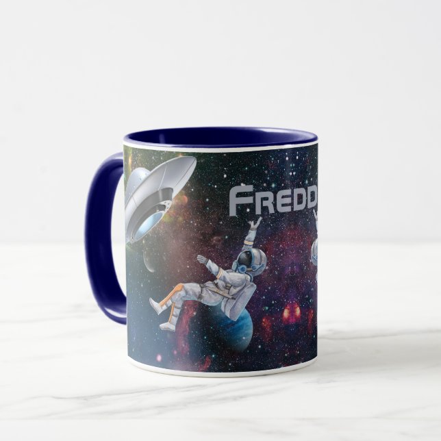 Mug Astronaut personnalisé et soucoupe volante (Devant gauche)