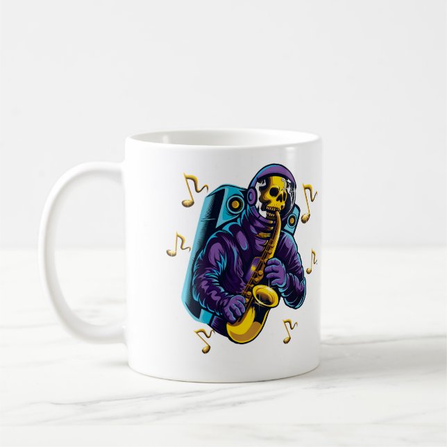 Mug Astronaut Shirt Skull Playing Saxophone In Space M (Gauche)