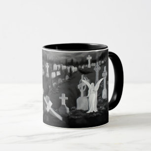 Mug At night on the cemetery - Angel with Devil