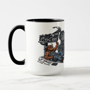 Mug Atelier de cycle personnalisé Bull Mécanicien Art 