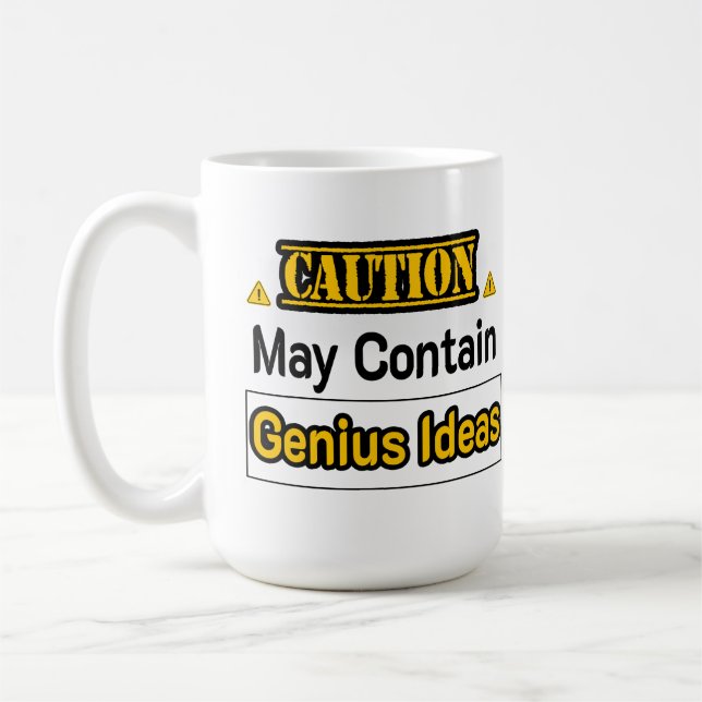 Mug Attention Idées géniales amusantes Office Cadeau (Gauche)
