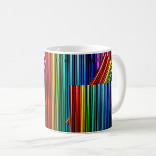 Mug au design stylisé couleurs arc en ciel.