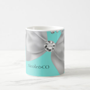 Mug Audrey Fille Moderne Bleu Grand Nœud Blanc Diamant