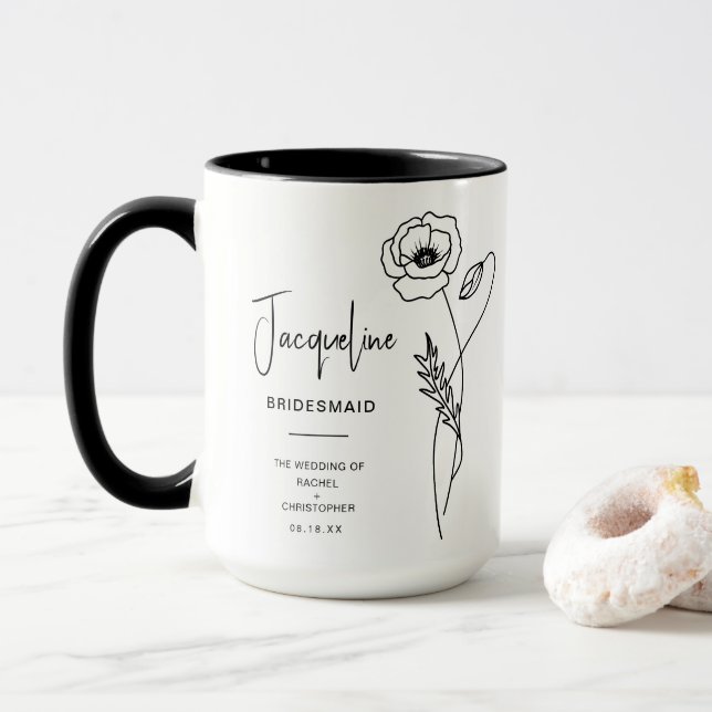 Mug August Bridesmaid | Fleur de naissance du pavot (Avec donut)