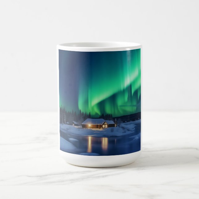 Mug Aurora borealis au-dessus du cabine d'hiver (Centre)