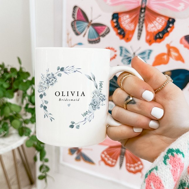 Mug AUSHA Élégant Bleu Poussiéreux Floral Demoiselle d (Créateur téléchargé)