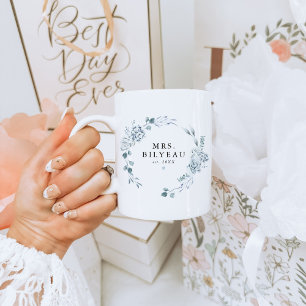 Mug AUSHA Elégant Dusty Blue Floral Mme Mariage