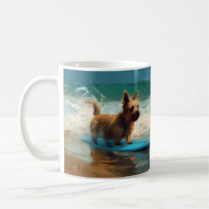 Mug Australian Terrier Beach Surfing Paining