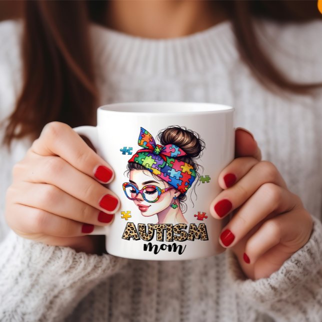 Mug Autism Mom Messy Bun - Fête des mères (Autism-Mom-Messy-Bun Mothers day Mug)