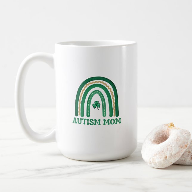 Mug Autism Mom St. Patrick's Day Mug, 15 oz (Avec donut)