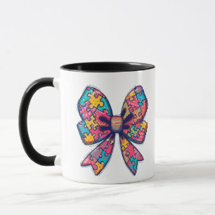 Mug Autisme Maman Puzzle Pièce Coquette Bow Ruban Auti