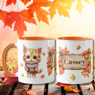 Mug Automne Automne Animal adorable Chat Personnalisé