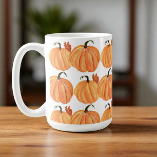 Mug Automne Citrouille Aquarelle Automne Feuilles Moti