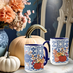 Mug Automne Citrouille Aquarelle Florale et Feuilles d