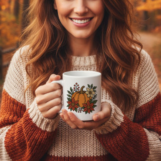Mug Automne citrouille avec fleurs poinsettia floral