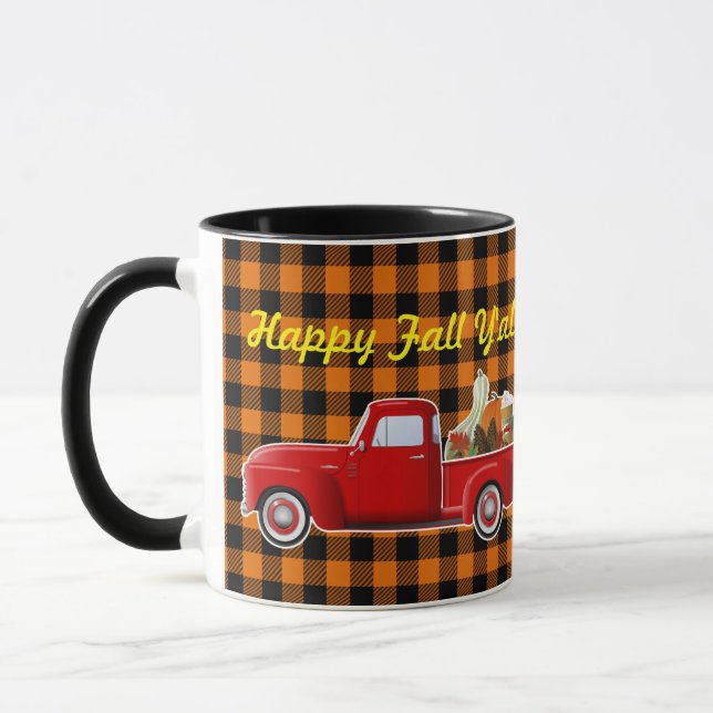 Mug Automne Citrouille Épice Latte Petit Camion Rouge (Gauche)