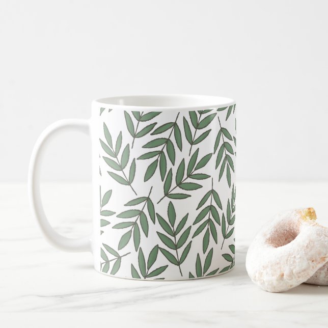 Mug Automne | Nature Vert Motif de feuillage de feuill (Avec donut)