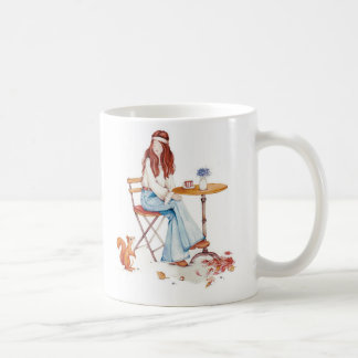 Mug Autumn Whimsy – Girl, Coffee & Curious Squirrel Mu