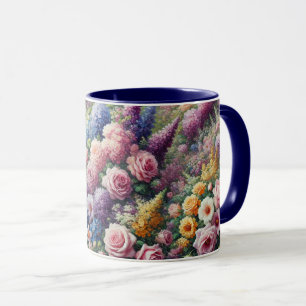 Mug aux fleurs mauves, roses et jaunes