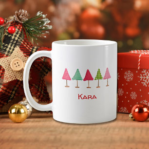 Mug aux jolis arbres de Noël rose rouge et vert