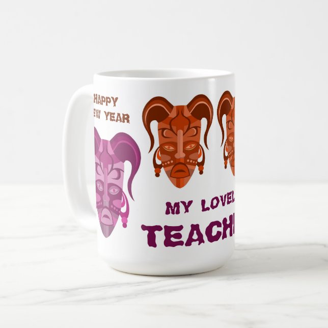 MUG AVEC ART DE MASQUE TARDITIONNEL POUR ENSEIGNAN (Devant gauche)